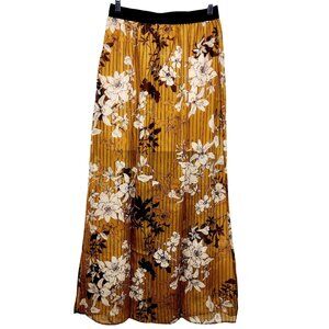 Floral Print Mustard Yellow Maxi Skirt With Pleated Design By Haute Monde Size L